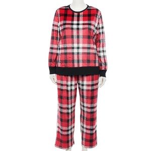 Red Plaid Velour Pajama Top & Pajama Pants Set